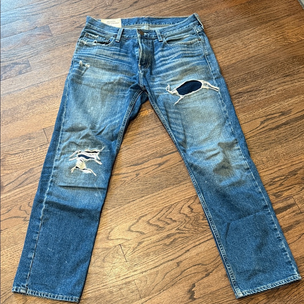 Hollister Faded Blue Ripped Straight Jeans